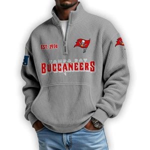 Buccaneers Est 1974 Waffle Stand Collar Half Zip Sweatshirt2