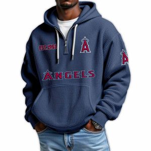 Angels Est 1961 Quarter Zip Waffle Hoodie1