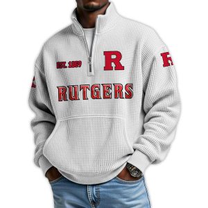 Rutgers Football Est 1869 Waffle Stand Collar Half Zip Sweatshirt4