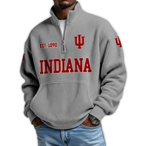 Indiana Football Est 1890 Waffle Stand Collar Half Zip Sweatshirt2