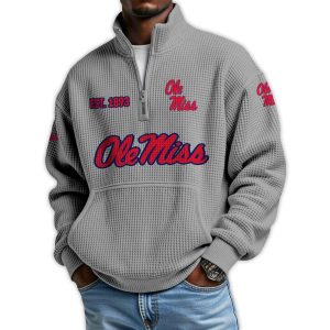 Ole Miss Football Est 1893 Waffle Stand Collar Half Zip Sweatshirt2