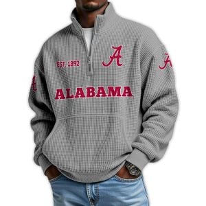 Alabama Football Est 1892 Waffle Stand Collar Half Zip Sweatshirt2