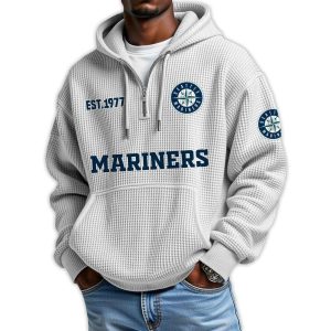 Mariners Est 1977 Quarter Zip Waffle Hoodie4