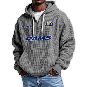 2025 Personalized Rams Quarter Zip Waffle Hoodie3