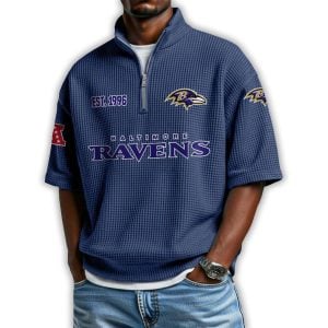 Ravens Est 1996 Waffle Stand Collar Half Zip Polo Shirt 3 Ravens Est 1996 Waffle Stand Collar Half Zip Polo Shirt3