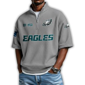 Eagles Est 1933 Waffle Stand Collar Half Zip Polo Shirt2