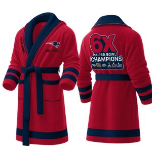 Personalized Patriots Est 1960 6X SB Champions Fleece Bathrobe3