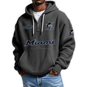Marlins Est 1993 Quarter Zip Waffle Hoodie