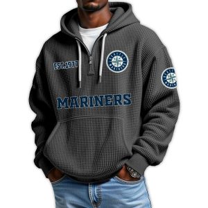 Mariners Est 1977 Quarter Zip Waffle Hoodie