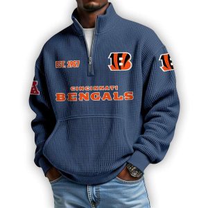 Bengals Est 1967 Waffle Stand Collar Half Zip Sweatshirt 3 Bengals Est 1967 Waffle Stand Collar Half Zip Sweatshirt3
