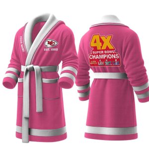 Personalized Chiefs Est 1960 4X SB Champions Fleece Bathrobe1