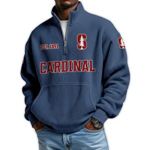 Cardinal Football Est 1891 Waffle Stand Collar Half Zip Sweatshirt3