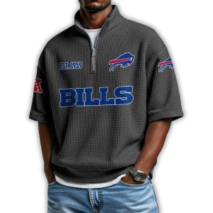 Bills Est 1959 Waffle Stand Collar Half Zip Polo Shirt 1 Bills Est 1959 Waffle Stand Collar Half Zip Polo Shirt1
