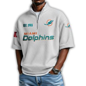 Dolphins Est 1965 Waffle Stand Collar Half Zip Polo Shirt4