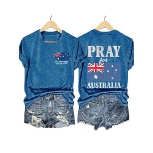 V Neck Retro Pray For Australia Stand With Australia Print T Shirt