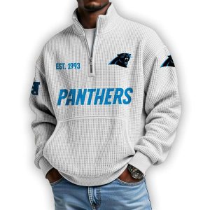 Panthers Est 1993 Waffle Stand Collar Half Zip Sweatshirt4