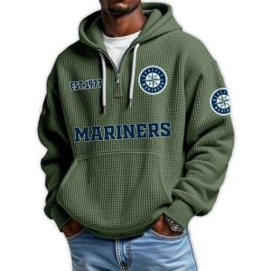 Mariners Est 1977 Quarter Zip Waffle Hoodie2