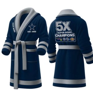 Personalized Cowboys Est 1960 5X SB Champions Fleece Bathrobe1