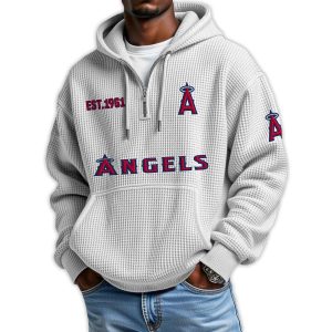 Angels Est 1961 Quarter Zip Waffle Hoodie4