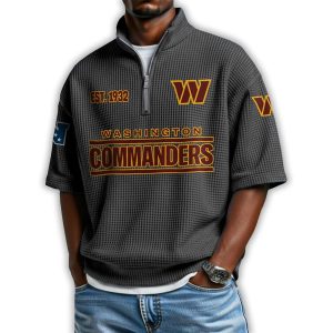 Commanders Est 1932 Waffle Stand Collar Half Zip Polo Shirt1