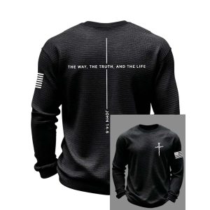 Mens Jesus The Way The Truth The Life Cross Waffle Long Sleeve T Shirt