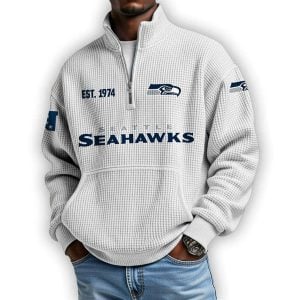 Seahawks Est 1974 Waffle Stand Collar Half Zip Sweatshirt4