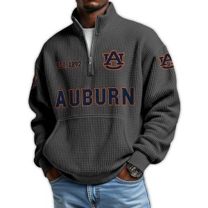 Auburn Football Est 1892 Waffle Stand Collar Half Zip Sweatshirt1