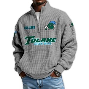 Tulane Football Est 1893 Waffle Stand Collar Half Zip Sweatshirt2