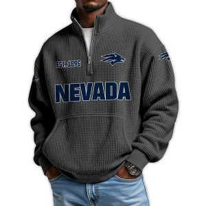 Nevada Football Est 1896 Waffle Stand Collar Half Zip Sweatshirt1