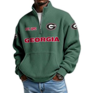 Georgia Football Est 1892 Waffle Stand Collar Half Zip Sweatshirt1