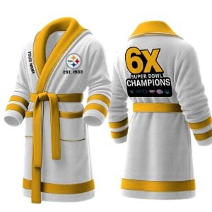 Personalized Steelers Est 1933 6X SB Champions Fleece Bathrobe4