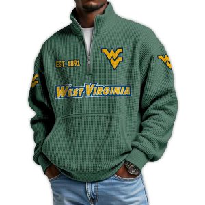West Virginia Football Est 1891 Waffle Stand Collar Half Zip Sweatshirt1