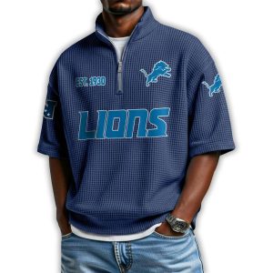 Lions Est 1930 Waffle Stand Collar Half Zip Polo Shirt