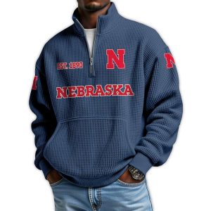 Nebraska Football Est 1890 Waffle Stand Collar Half Zip Sweatshirt3
