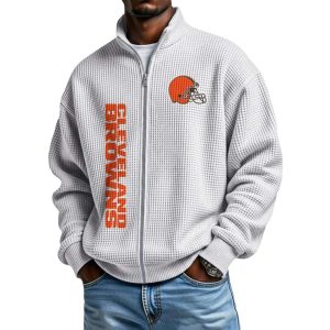 Browns Football Waffle Zip Up Sweatshirt1
