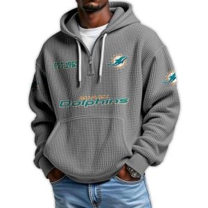 Dolphins Est 1965 Quarter Zip Waffle Hoodie3