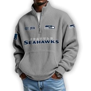 Seahawks Est 1974 Waffle Stand Collar Half Zip Sweatshirt3