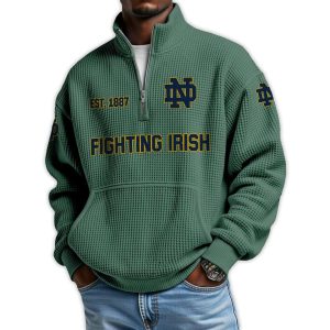 Fighting Irish Football Est 1887 Waffle Stand Collar Half Zip Sweatshirt2