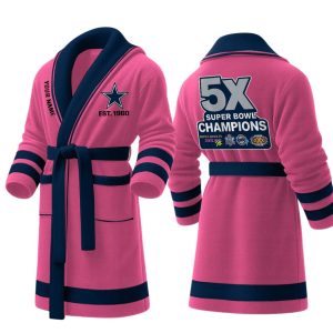 Personalized Cowboys Est 1960 5X SB Champions Fleece Bathrobe2