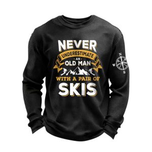 Never Underestimate An Old Man With A Pair Of Skis Waffle Long Sleeve T Shirt1