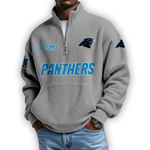 Panthers Est 1993 Waffle Stand Collar Half Zip Sweatshirt2