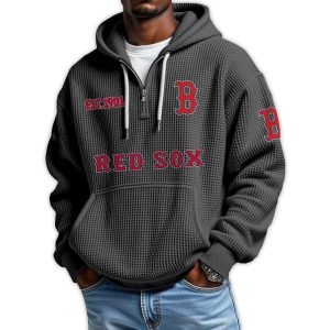 Red Sox Est 1901 Quarter Zip Waffle Hoodie2
