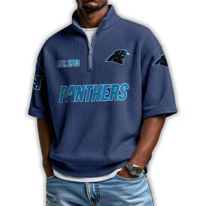 Panthers Est 1993 Waffle Stand Collar Half Zip Polo Shirt 3 Panthers Est 1993 Waffle Stand Collar Half Zip Polo Shirt3