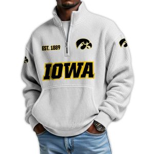 Iowa Football Est 1889 Waffle Stand Collar Half Zip Sweatshirt4
