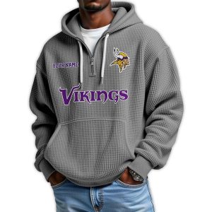 2025 Personalized Vikings Quarter Zip Waffle Hoodie3