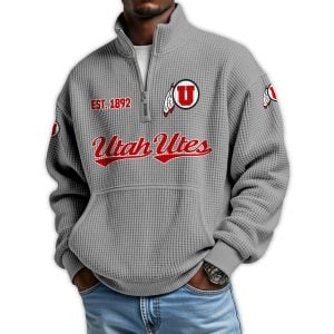 Utah Football Est 1892 Waffle Stand Collar Half Zip Sweatshirt2