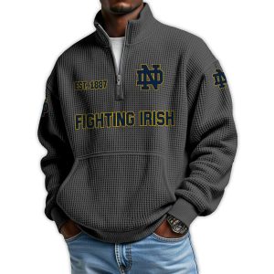 Fighting Irish Football Est 1887 Waffle Stand Collar Half Zip Sweatshirt1