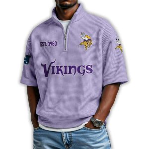 Vikings Est 1960 Waffle Stand Collar Half Zip Polo Shirt