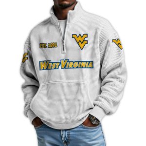 West Virginia Football Est 1891 Waffle Stand Collar Half Zip Sweatshirt4