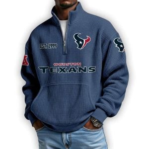 Texans Est 1999 Waffle Stand Collar Half Zip Sweatshirt